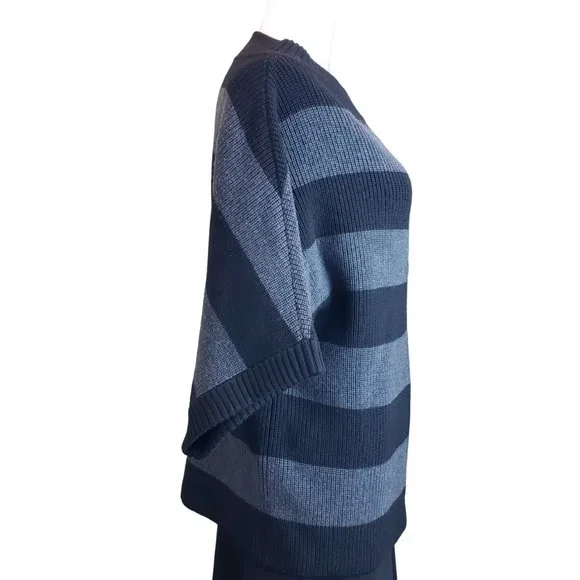 Tory Burch Heavy Warm 100% Wool Oversize Sweater Black Gray Wide Stripe M